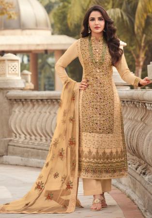 Picture of Well Formed Synthetic Khaki Straight Cut Salwar Kameez