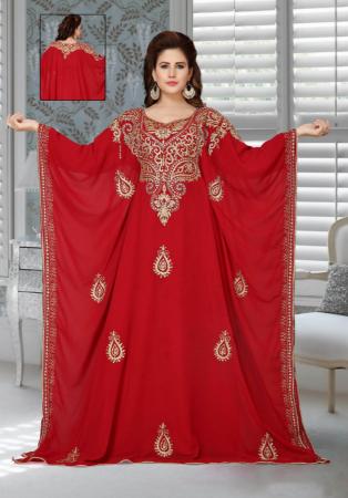 Picture of Ravishing Georgette Fire Brick Arabian Kaftans