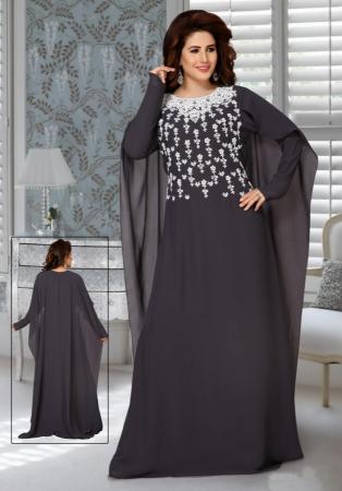 Picture of Charming Georgette Dim Gray Arabian Kaftans