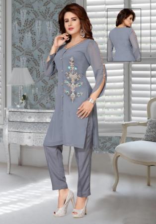 Picture of Splendid Georgette Light Slate Grey Arabian Kaftans