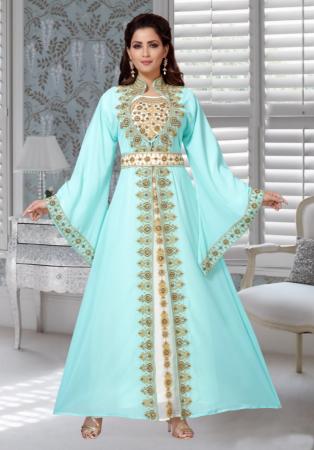 Picture of Wonderful Georgette Pale Turquoise Arabian Kaftans