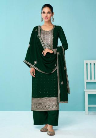 Picture of Georgette Dark Green Straight Cut Salwar Kameez