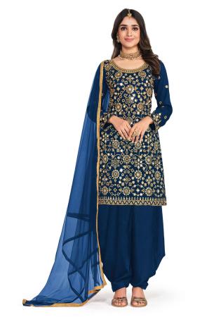 Picture of Silk Midnight Blue Straight Cut Salwar Kameez