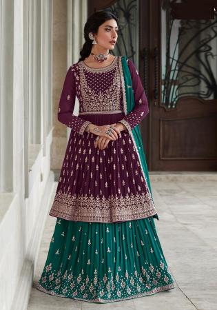 Picture of Superb Georgette Purple Straight Cut Salwar Kameez