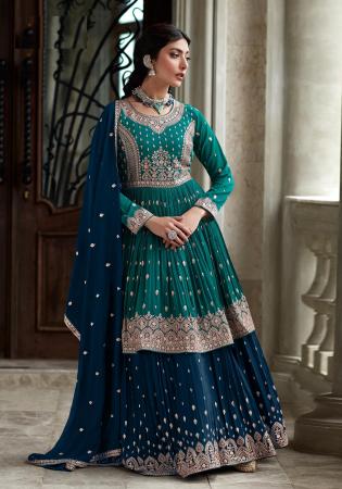 Picture of Georgette Navy Blue Straight Cut Salwar Kameez