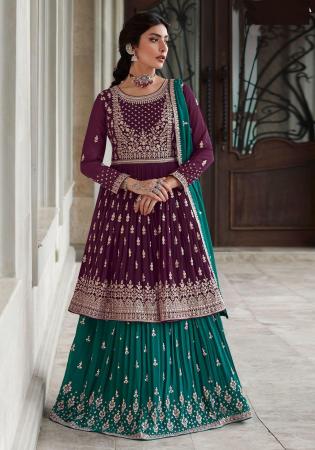 Picture of Georgette Saddle Brown Straight Cut Salwar Kameez