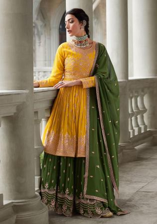 Picture of Georgette Golden Rod Straight Cut Salwar Kameez