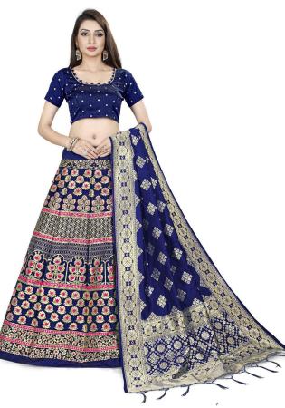 Picture of Lovely Silk Dark Slate Blue Lehenga Choli