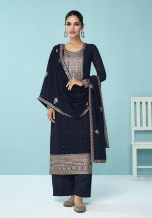 Picture of Georgette Dark Slate Grey Straight Cut Salwar Kameez