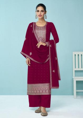 Picture of Georgette Deep Pink Straight Cut Salwar Kameez