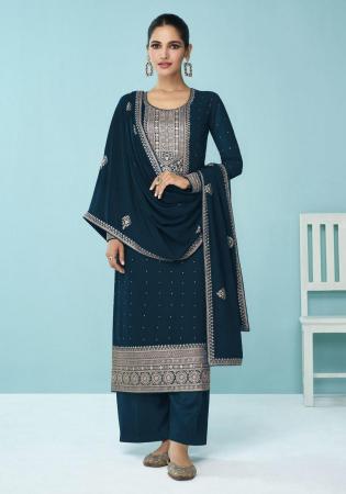 Picture of Georgette Midnight Blue Straight Cut Salwar Kameez