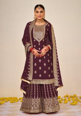 Picture of Georgette Dark Olive Green Straight Cut Salwar Kameez