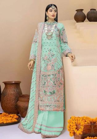 Picture of Georgette Light Steel Blue Straight Cut Salwar Kameez