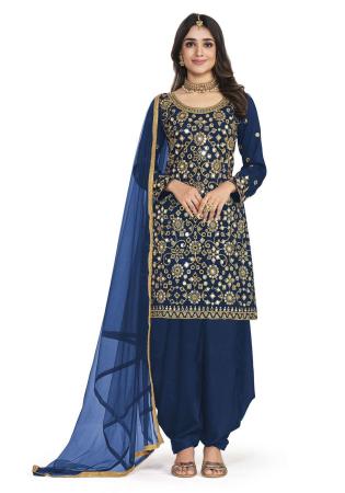 Picture of Silk Midnight Blue Straight Cut Salwar Kameez