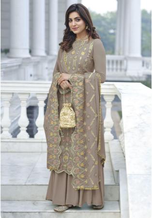 Picture of Georgette Dark Grey Straight Cut Salwar Kameez