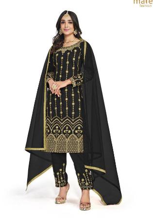 Picture of Well Formed Silk Black Straight Cut Salwar Kameez