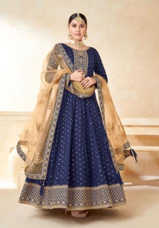 Picture of Radiant Silk Dark Slate Blue Anarkali Salwar Kameez