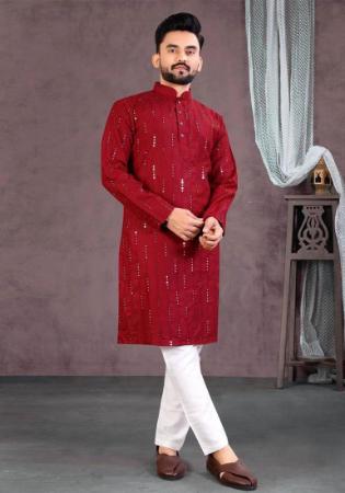 Picture of Exquisite Cotton Fire Brick Kurtas