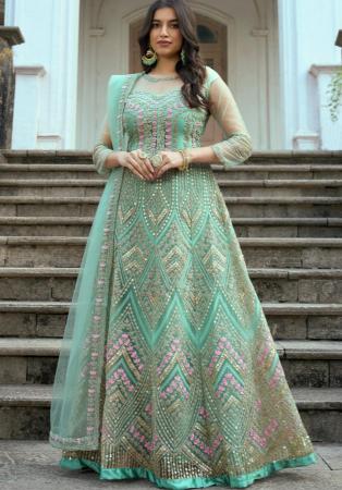 Picture of Beauteous Net Dark Sea Green Anarkali Salwar Kameez