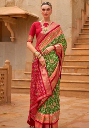 Picture of Pretty Silk Dark Olive Green Saree