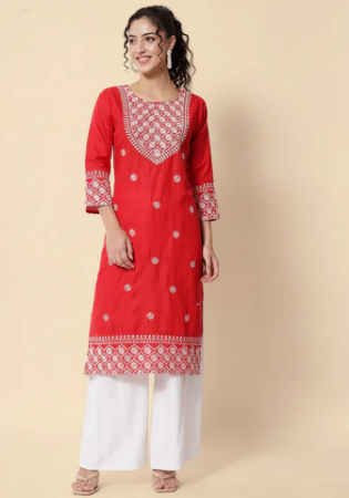 Picture of Shapely Cotton Fire Brick Kurtis & Tunic