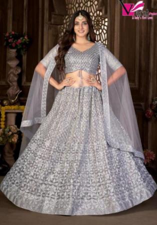 Picture of Fine Net Dark Grey & Dark Grey Lehenga Choli