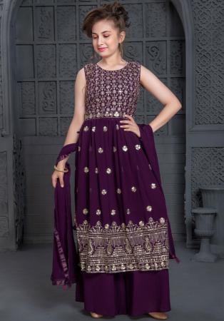 Picture of Admirable Georgette Dark Magenta Kids Salwar Kameez