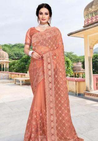 Picture of Ideal Net Dark Salmon Saree