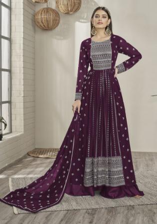 Picture of Georgette Dark Olive Green Anarkali Salwar Kameez