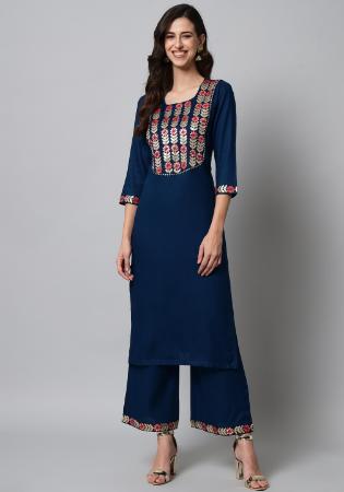 Picture of Alluring Rayon Midnight Blue Kurtis & Tunic