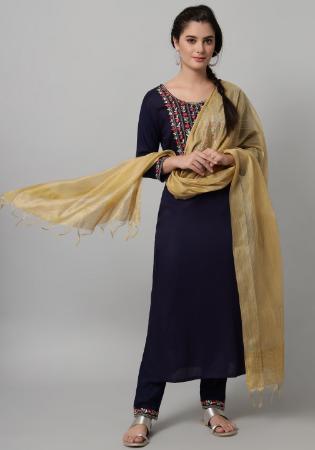 Picture of Amazing Cotton Navy Blue Readymade Salwar Kameez