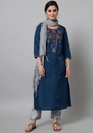 Picture of Cotton Dark Slate Blue Readymade Salwar Kameez