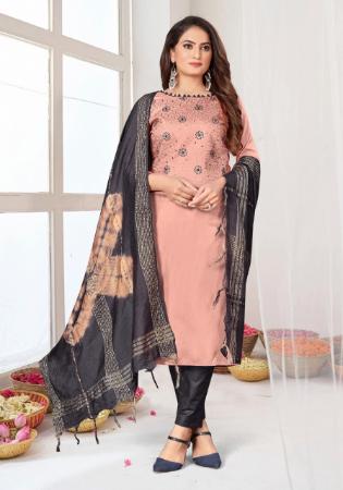 Picture of Amazing Silk Dark Salmon Straight Cut Salwar Kameez