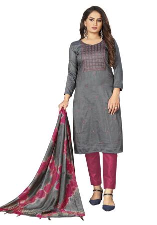 Picture of Silk Dark Slate Grey Straight Cut Salwar Kameez