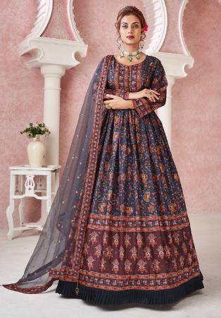 Picture of Ravishing Silk Dark Slate Grey Readymade Gown