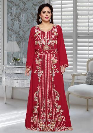 Picture of Amazing Georgette Fire Brick Arabian Kaftans