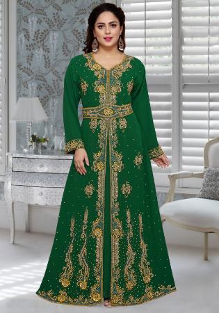 Picture of Marvelous Georgette Dark Green Arabian Kaftans