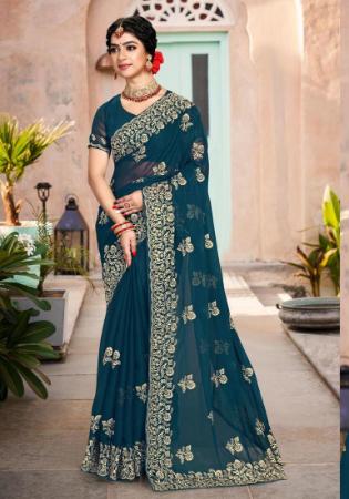 Picture of Fine Silk Midnight Blue Saree