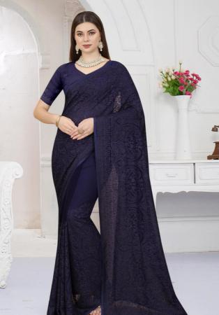 Picture of Statuesque Georgette Dark Slate Grey Saree