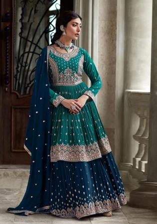 Picture of Radiant Georgette Teal Straight Cut Salwar Kameez