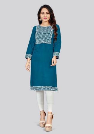 Picture of Lovely Rayon Teal Kurtis & Tunic