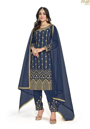 Picture of Silk Dark Slate Grey Straight Cut Salwar Kameez