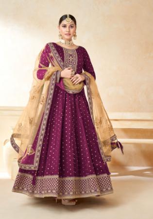 Picture of Pleasing Silk Saddle Brown Anarkali Salwar Kameez