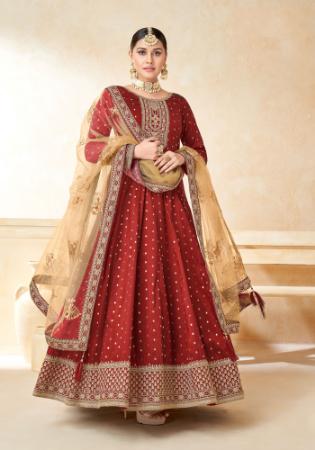 Picture of Gorgeous Silk Brown Anarkali Salwar Kameez