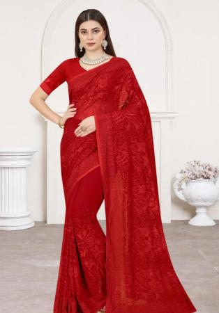 Picture of Beautiful Georgette Dark Red Saree