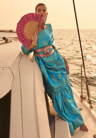 Picture of Beauteous Satin Cadet Blue Saree