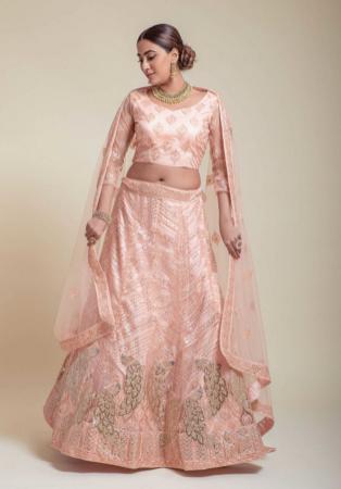 Picture of Well Formed Net Tan Lehenga Choli