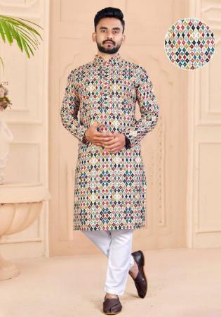 Picture of Charming Linen Off White Kurtas