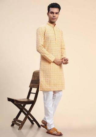 Picture of Nice Cotton Pale Golden Rod Kurtas