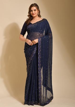 Picture of Fine Georgette Navy Blue Saree